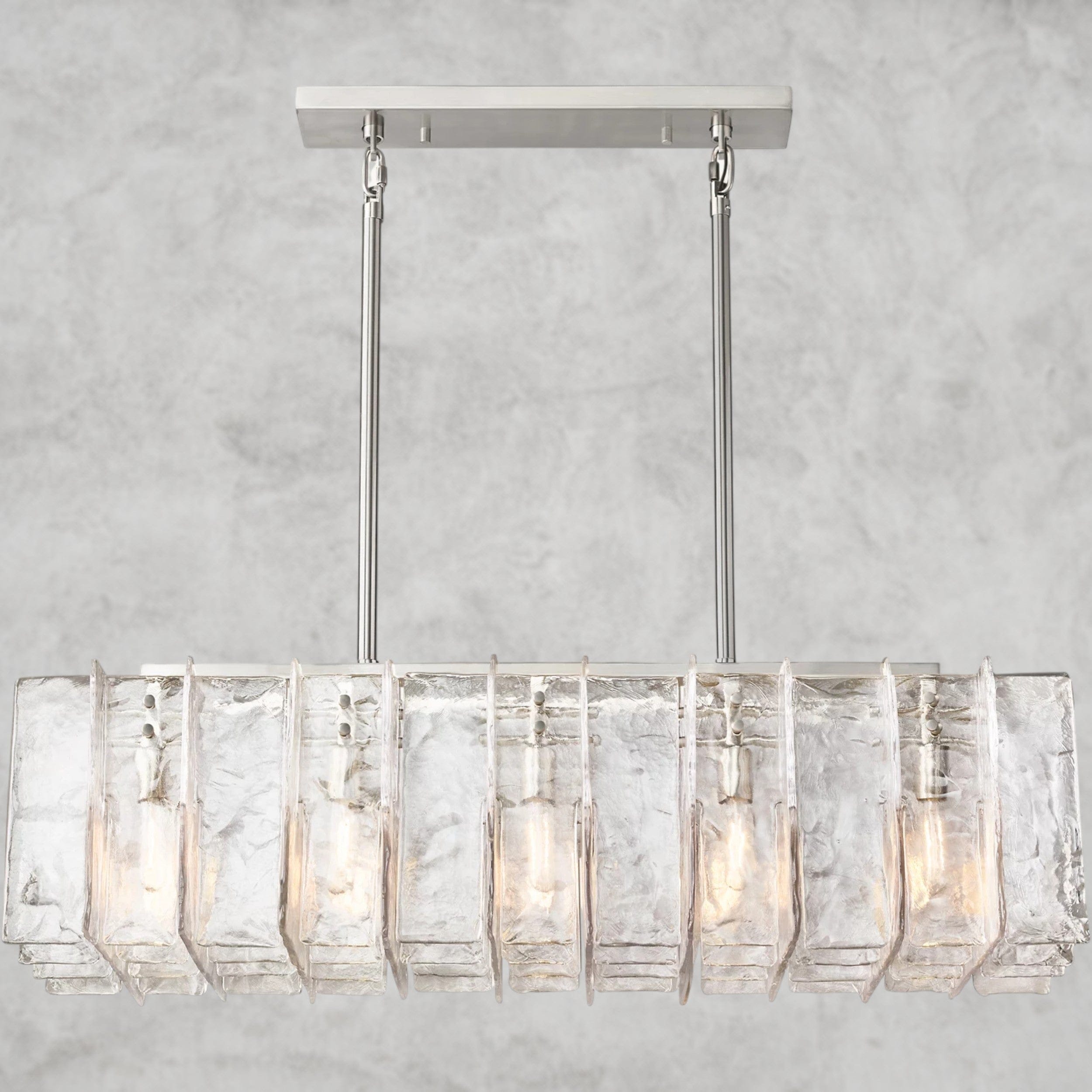 49" / Nickle Lattice Clear Glass Rectangular Chandelier 49", 67"