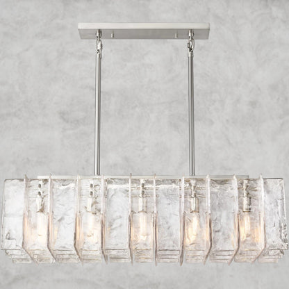 49" / Nickle Lattice Clear Glass Rectangular Chandelier 49", 67"
