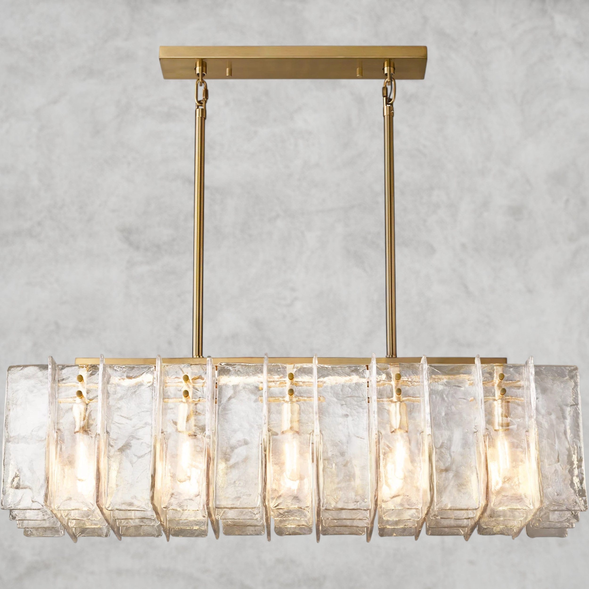 49" / Brass Lattice Clear Glass Rectangular Chandelier 49", 67"