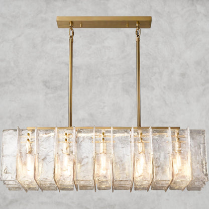 49" / Brass Lattice Clear Glass Rectangular Chandelier 49", 67"