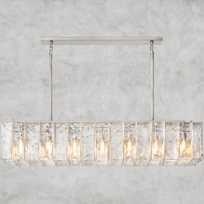 67" / Nickle Lattice Clear Glass Rectangular Chandelier 49", 67"