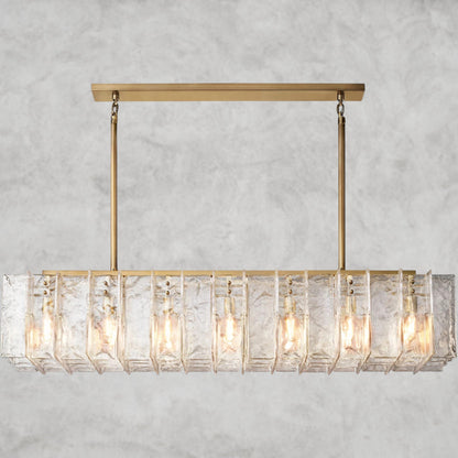 67" / Brass Lattice Clear Glass Rectangular Chandelier 49", 67"