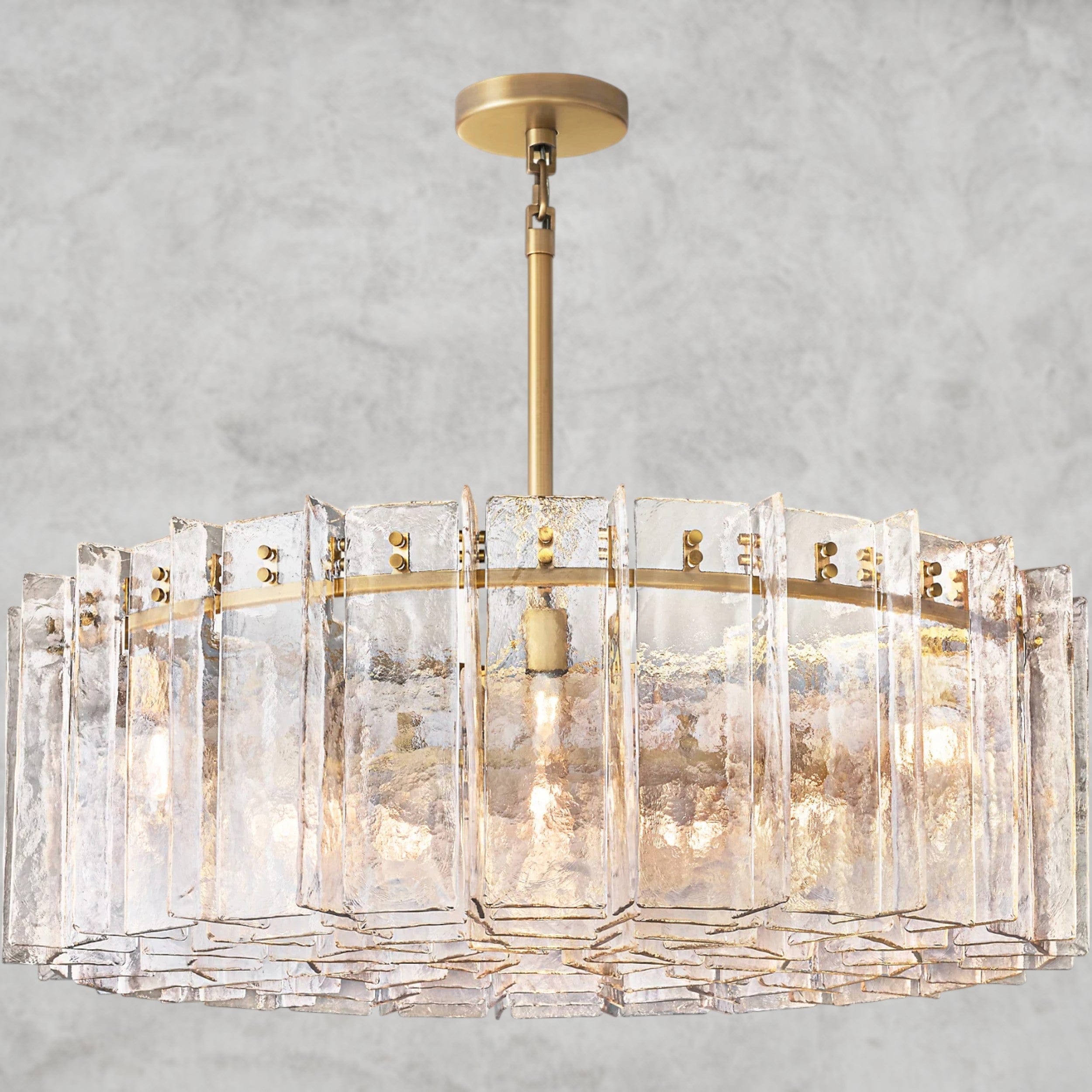 48" / Brass Lattice Clear Glass Round Chandelier 37", 48"