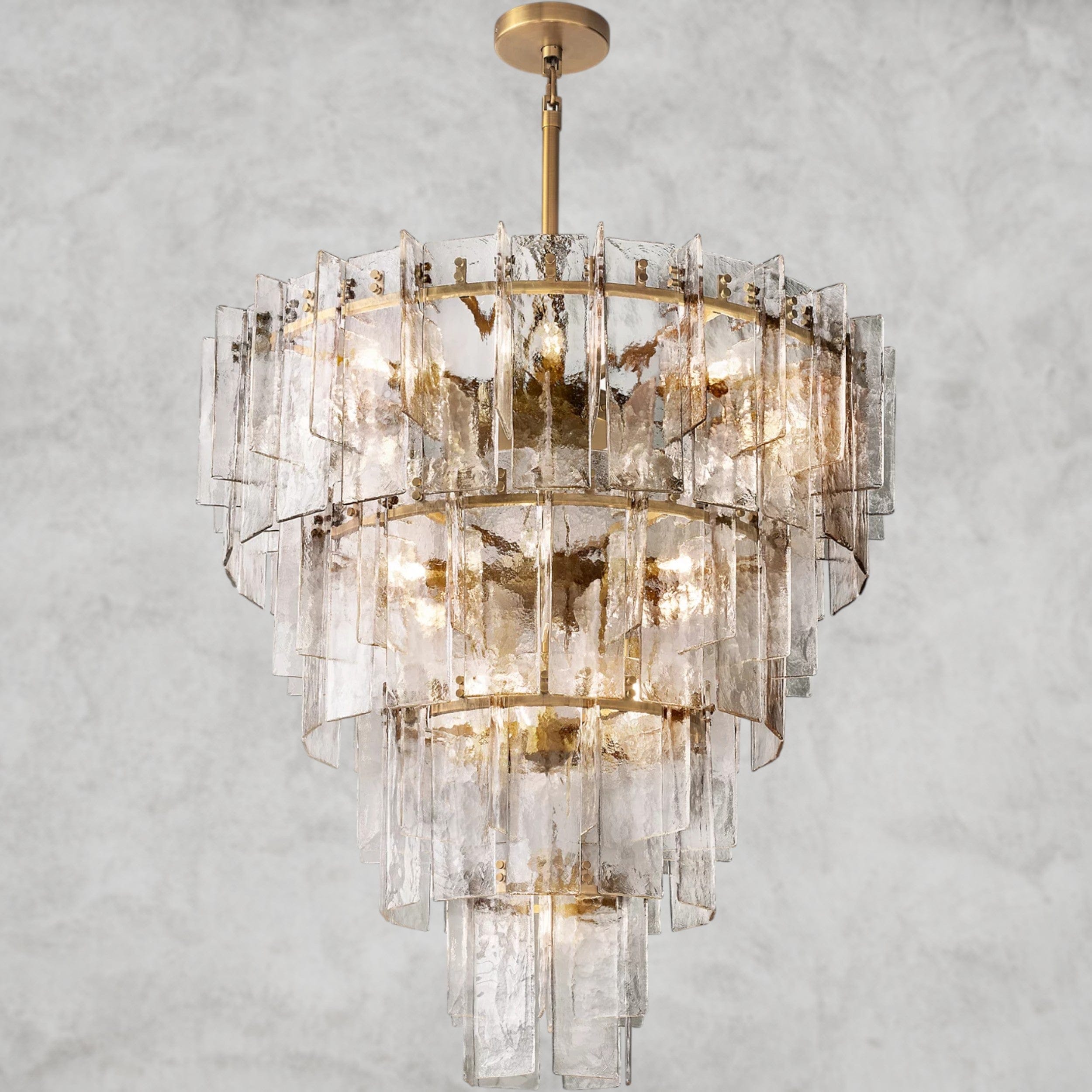 37" / Brass Lattice Clear Glass Tiered Round Chandelier 36", 47"