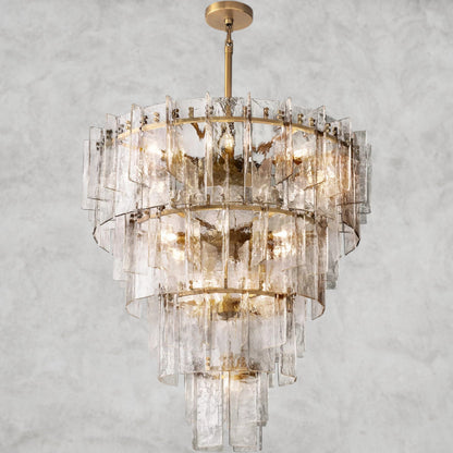 37" / Brass Lattice Clear Glass Tiered Round Chandelier 36", 47"