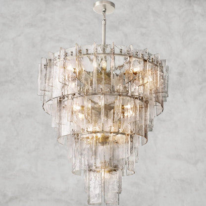 37" / Nickle Lattice Clear Glass Tiered Round Chandelier 36", 47"
