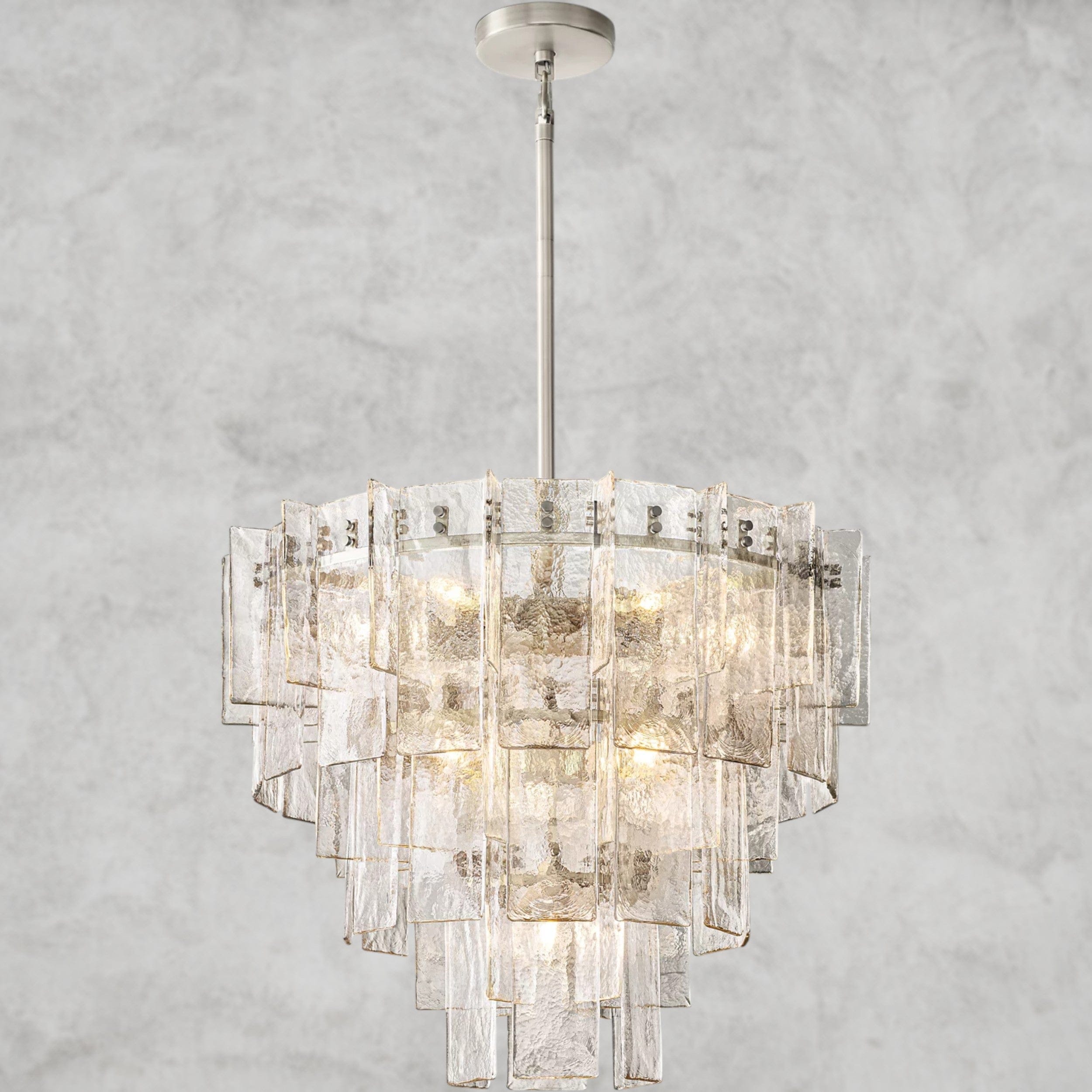 36" / Nickle Lattice Clear Glass Tiered Round Chandelier 36", 47"