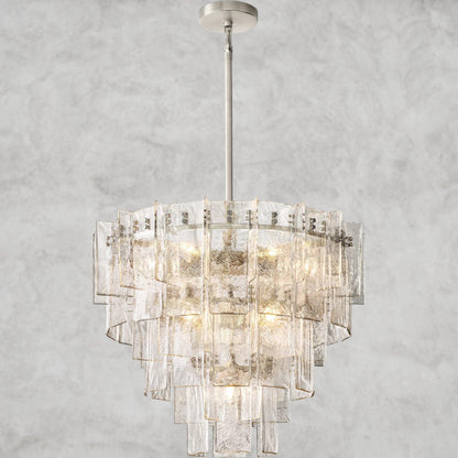 36" / Nickle Lattice Clear Glass Tiered Round Chandelier 36", 47"