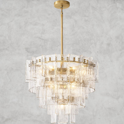 36" / Brass Lattice Clear Glass Tiered Round Chandelier 36", 47"