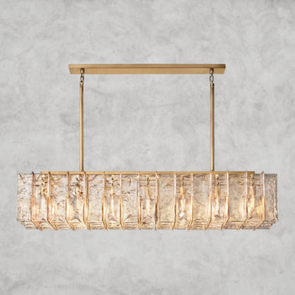 67" / Brass Lattice Smoke Glass Linear Chandelier 49", 67"