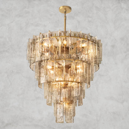 47" / Brass Lattice Smoke Glass Tiered Round Chandelier 36", 47"