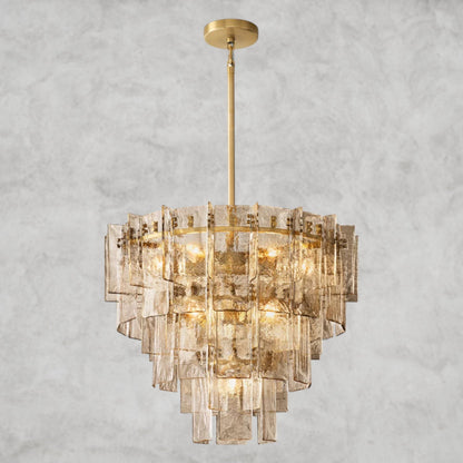 36" / Brass Lattice Smoke Glass Tiered Round Chandelier 36", 47"