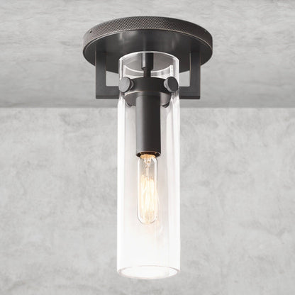 Bronze MACHINIST GLASS CYLINDER FLUSHMOUNT