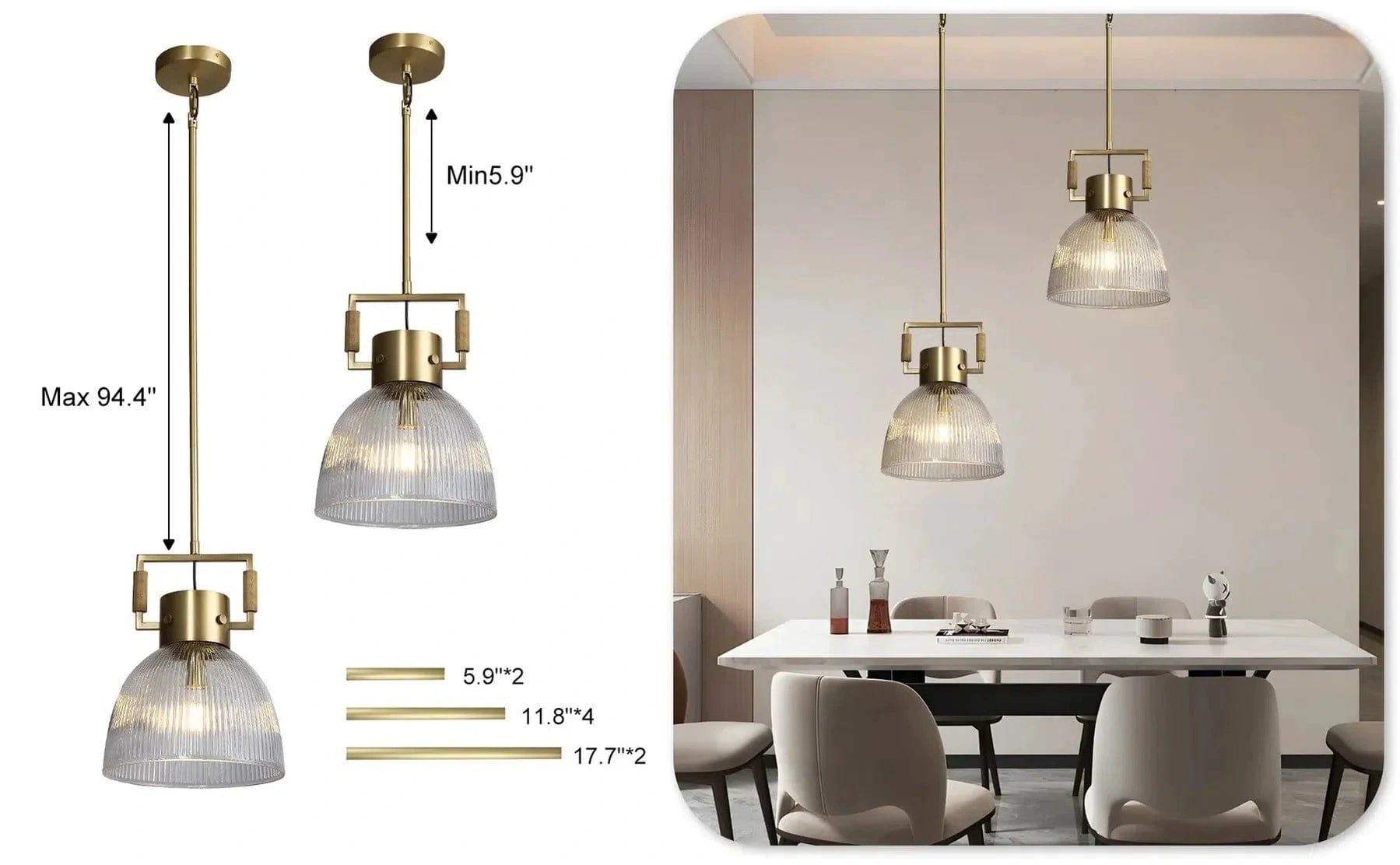 14" / Brass MACHINIST PRISMATIC CLOCHE PENDANT 10", 14", 18"