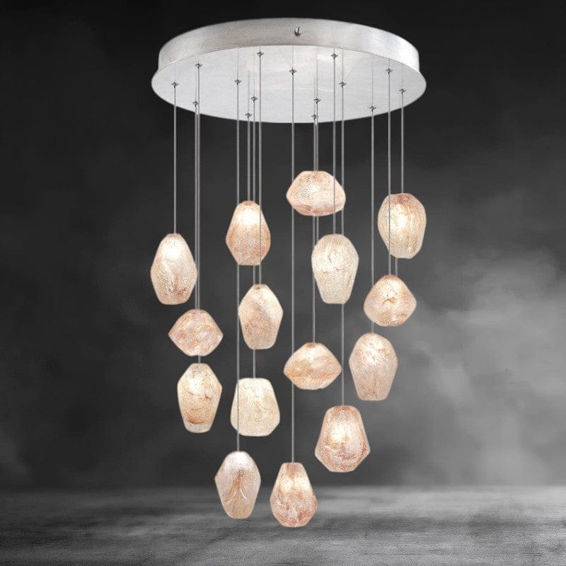 15 - Light / Nickel Nature-inspired round chandelier