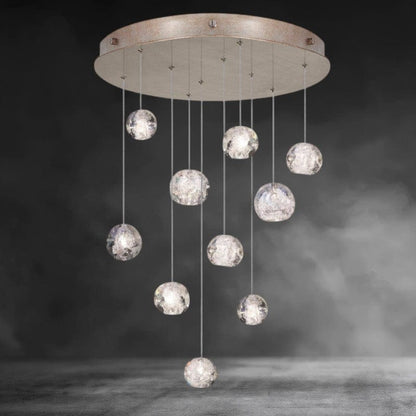 10- Light / Brass Nature-inspired round crystal Chandelier