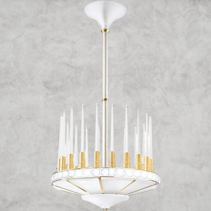 Satin Gilded Peres Candles Chandelier 27D"