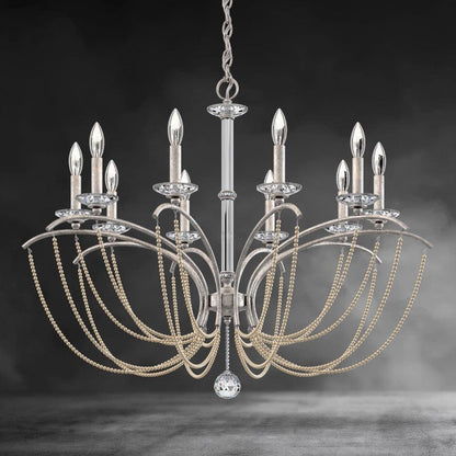 Antique Silver / Clear Optic Crystal Priscilla Crystal Candlestick Chandelier 36"