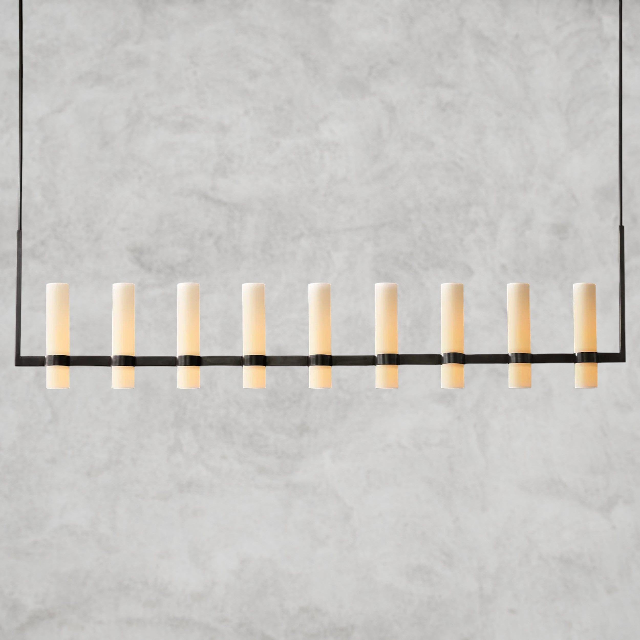 71" / Bronze Ravelle Linear Milk Glass Chandelier 59", 71"