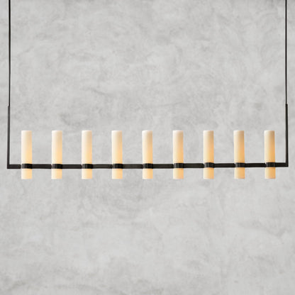 71" / Bronze Ravelle Linear Milk Glass Chandelier 59", 71"