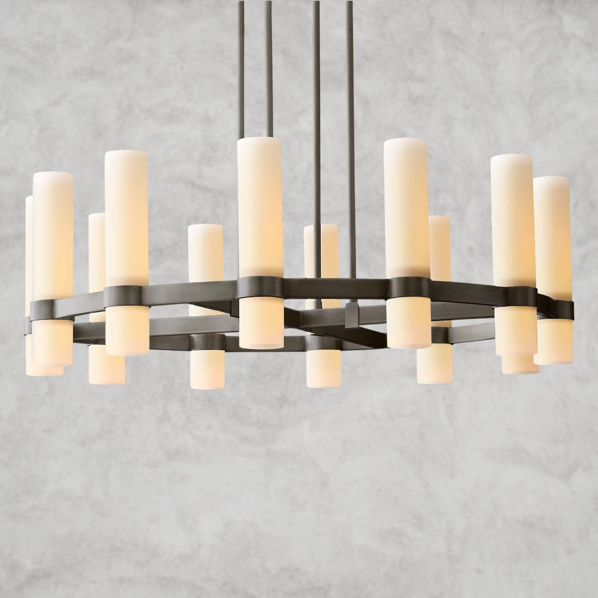 36" / Bronze Ravelle Round Milk Glass Chandelier 36", 48", 60"