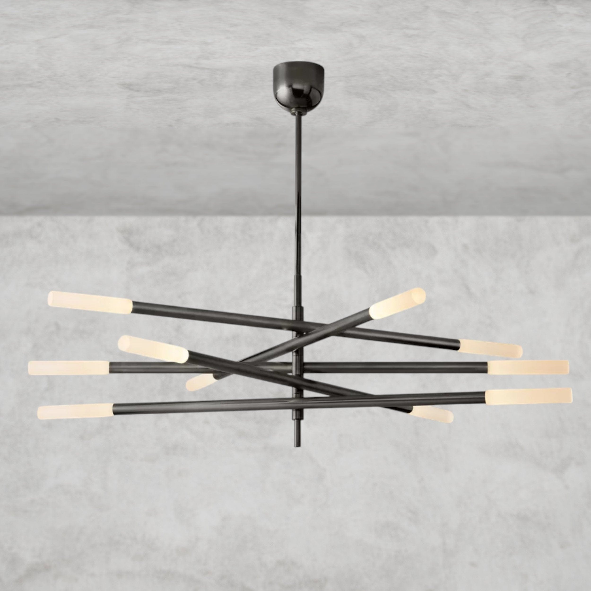 Bronze Rousseau 10-Light Mobile Etched Rod Chandelier