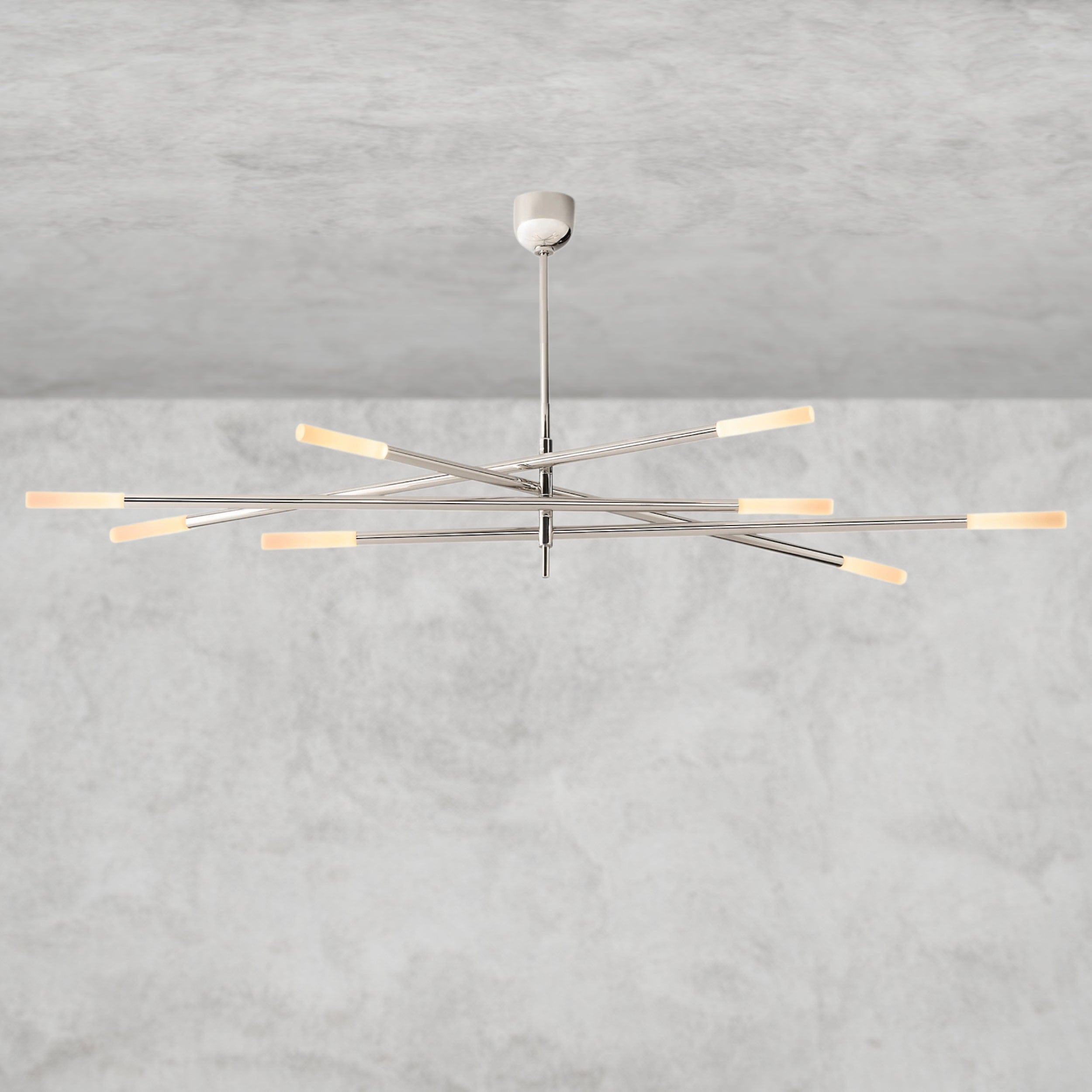 65" / Nickle Rousseau 8-Light Mobile Etched Rod Chandelier 65", 80"