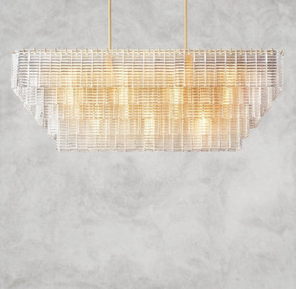Brass Sirene Clear Glass Rectangular Chandelier 59"