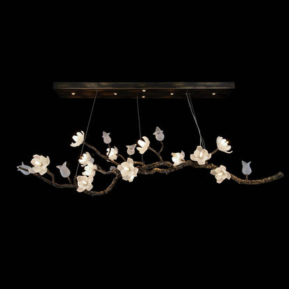 Tulip Glass Bronze Oblong Nineteen-Light Chandelier