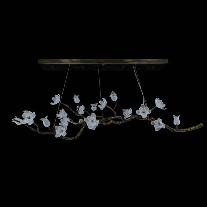 Tulip Glass Bronze Oblong Nineteen-Light Chandelier