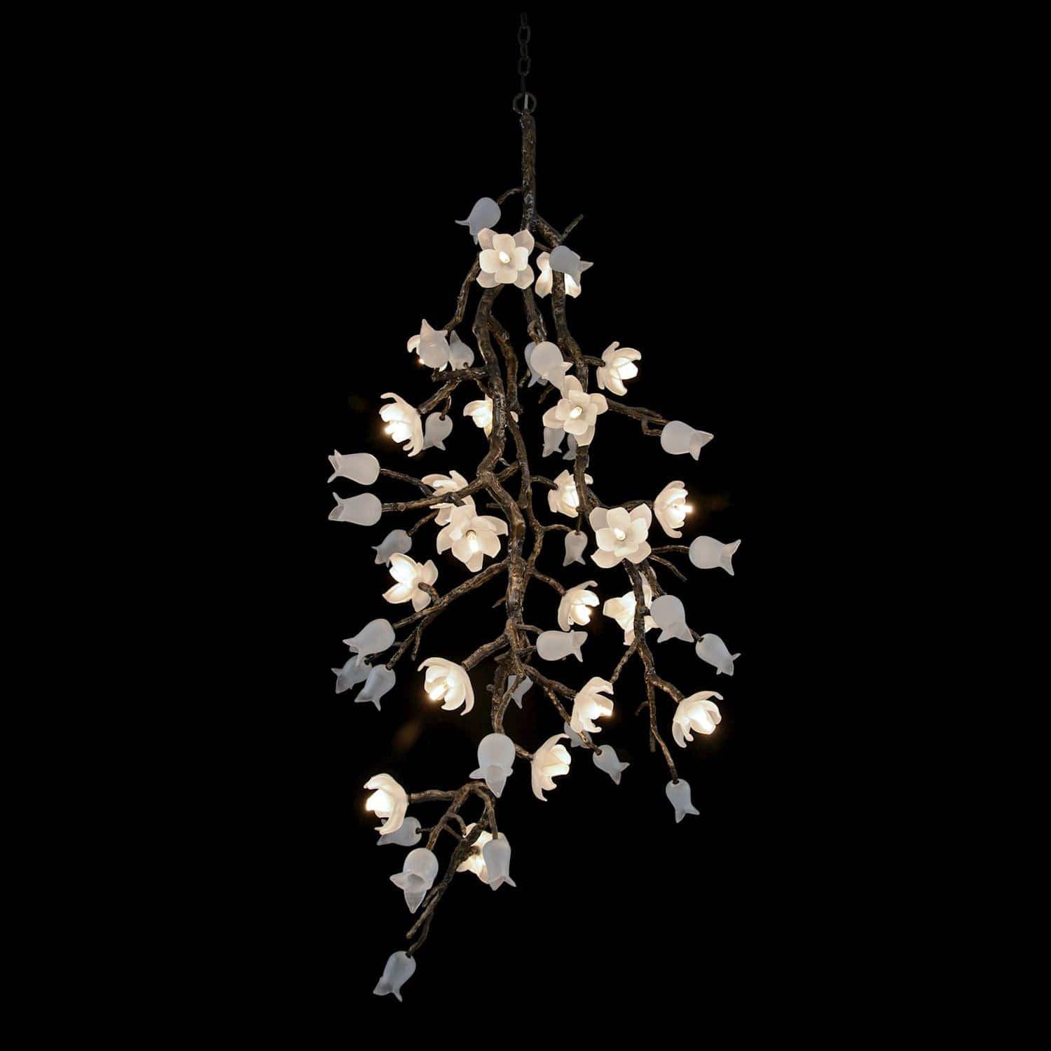 Tulip Glass Bronze Vertical Twenty-One Light Chandelier