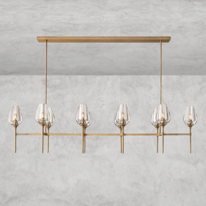 65" / Brass Tulip Linear Chandelier 52", 65"