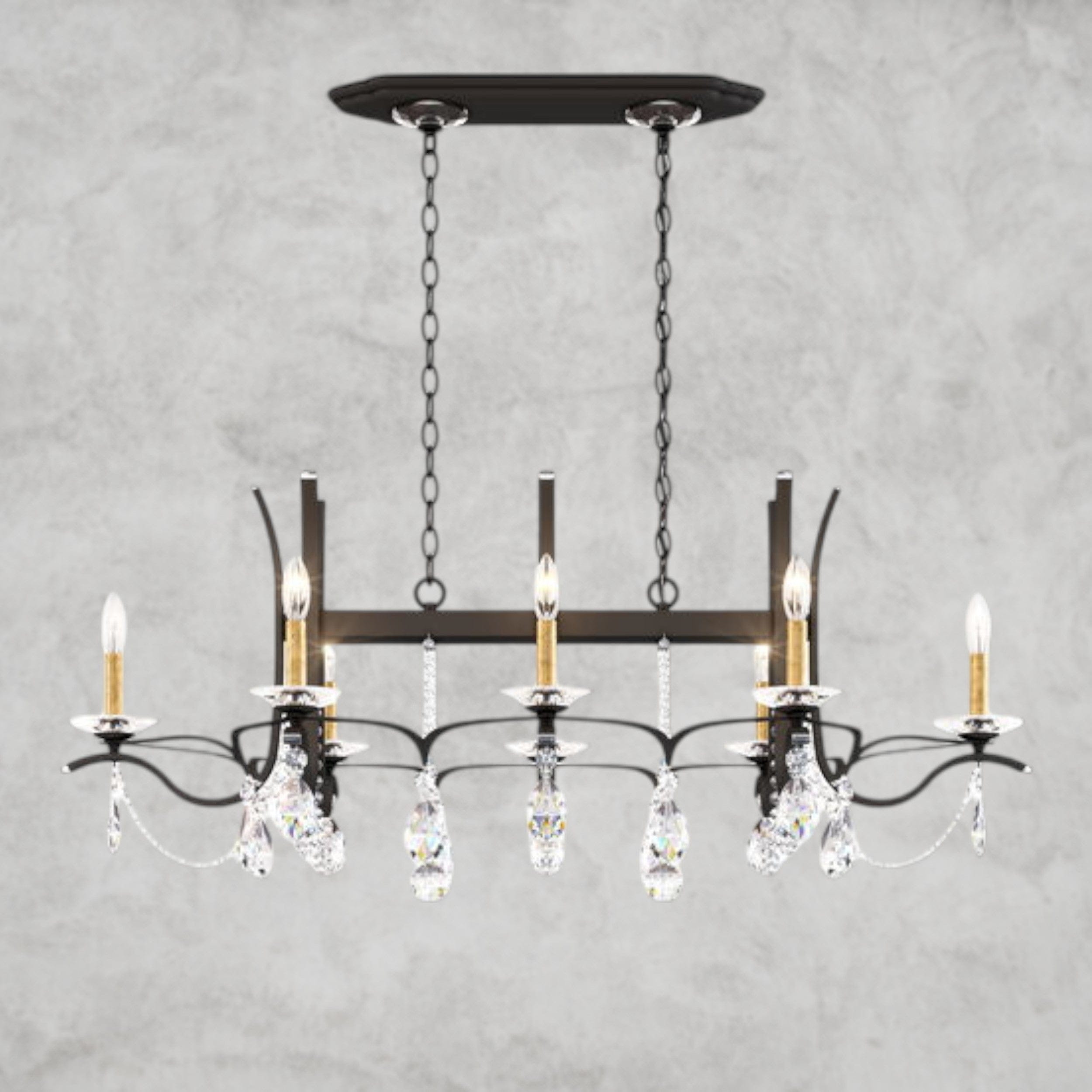 Black / Clear Heritage Crystal Vesca Long Chandelier 46"